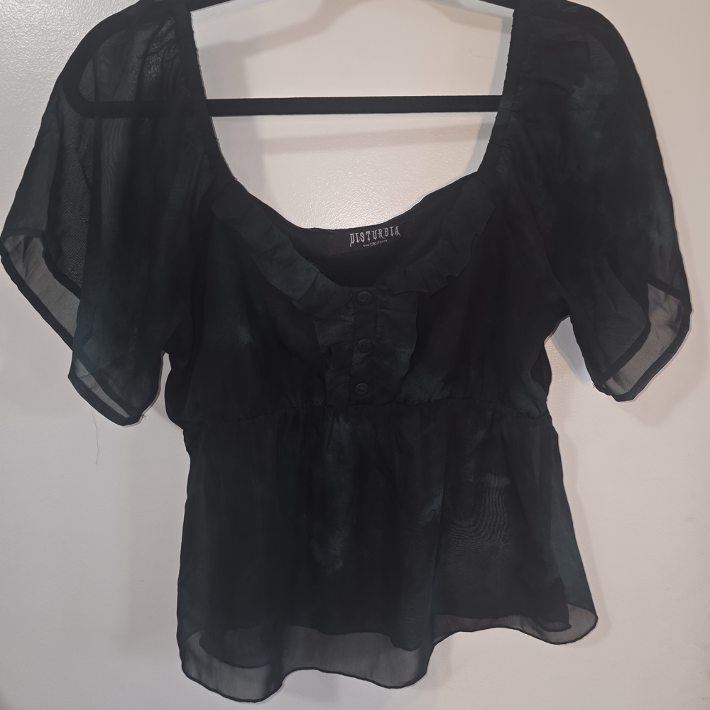 Disturbia Black Sheer Ruffle Scoop Neck Peplum Top